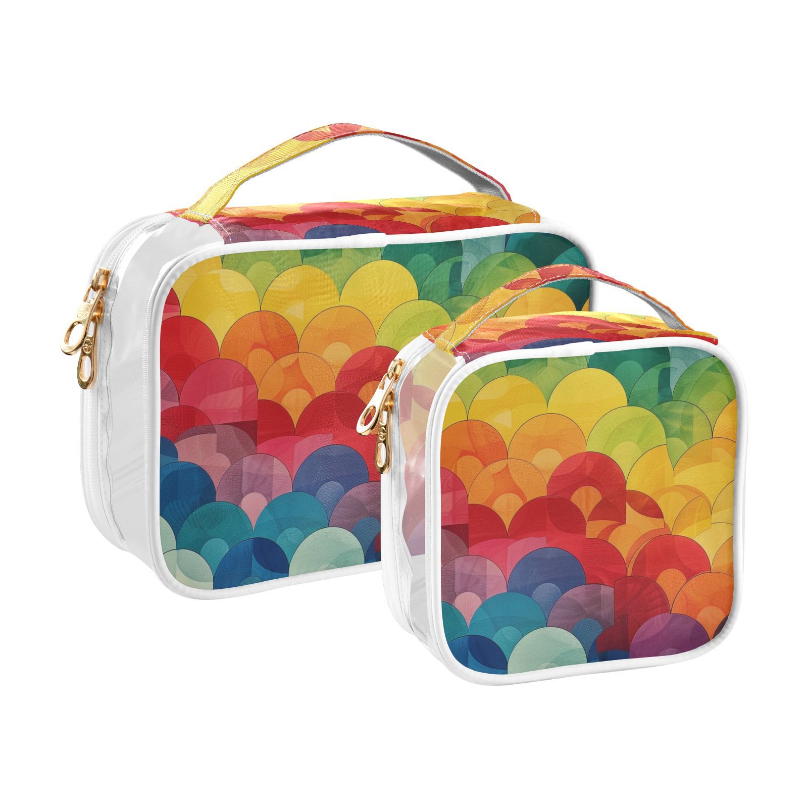 Clear Makeup Bags with Handle Large Opening 2 Pack Set Toiletry Bag Quart Size Bag, for Women Man Traveling Travel Essentials, Toiletries and Other. Vibrant Pattern Colorful Waves Dynamic