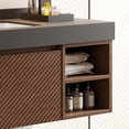 thumbnail image 2 of 48" Floating Bathroom Vanity with Sink, Modern Wall Mounted Vanity Bathroom Storage Cabinet with V-Shaped Fluted Drawers Door, Ceramic Basin, Open Shelf, Walnut, 2 of 6