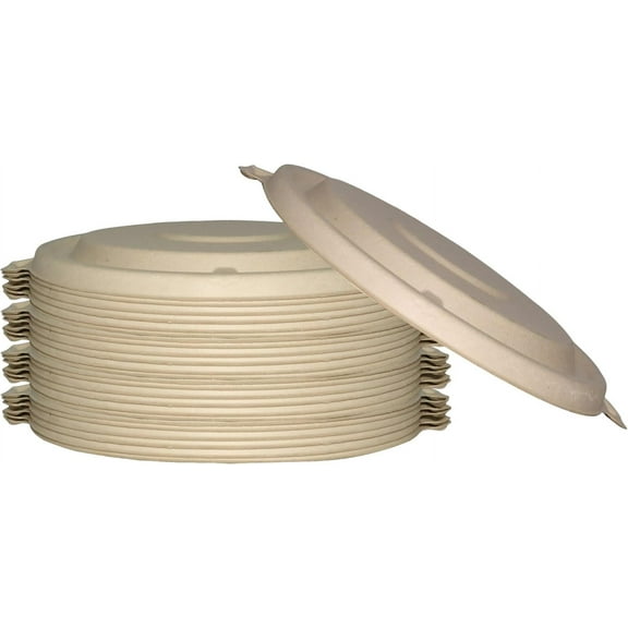 Compostable Fiber Lid for 24oz, 32oz, 40oz Round Bowls – Eco-Friendly, Durable, Leak-Resistant, Sustainable Paper Lid for Takeout, and Food Storage – Biodegradable & Sturdy Disposable Cover (25)