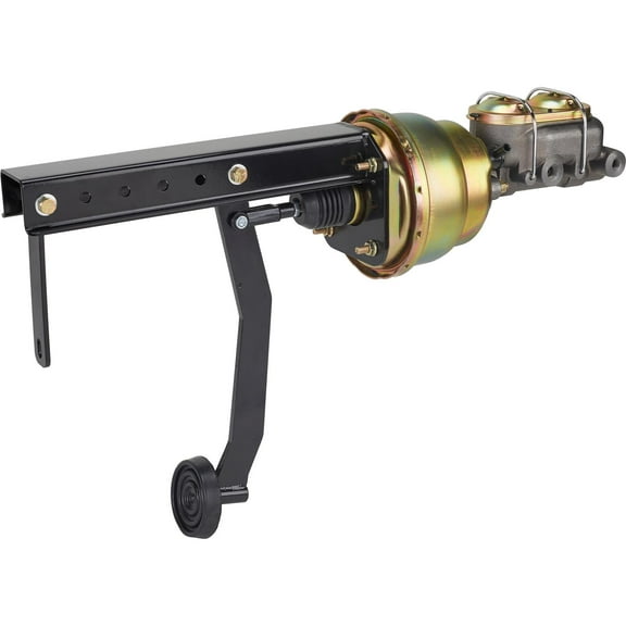 Speedway Motors Under-Dash Power Brake Pedal Assembly with 7-Inch Dual Diaphragm Booster and 1” Bore Master Cylinder, Universal Firewall Mount Conversion for Early Cars & Trucks