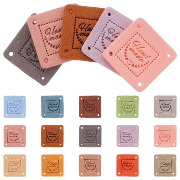 LOLIPPYY 45Pcs Crochet Tags PU Labels for Handmade Items with Holes Assorted Colors