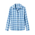 thumbnail image 4 of FDGIU Women's Plaid Button Down Shirt, Lapel Long Sleeve Loose Fit Collared Blouse Casual Tops for Office Daily Travel Outfits, 4 of 7