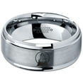 thumbnail image 2 of Tungsten Howl At The Moon Wolf Wild Soul Band Ring 8mm Men Women Comfort Fit Gray Step Bevel Edge Brushed Polished, 2 of 4