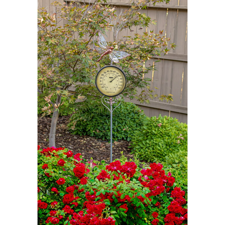 Poolmaster Dragonfly Outdoor Thermometer Garden Stake and Backyard