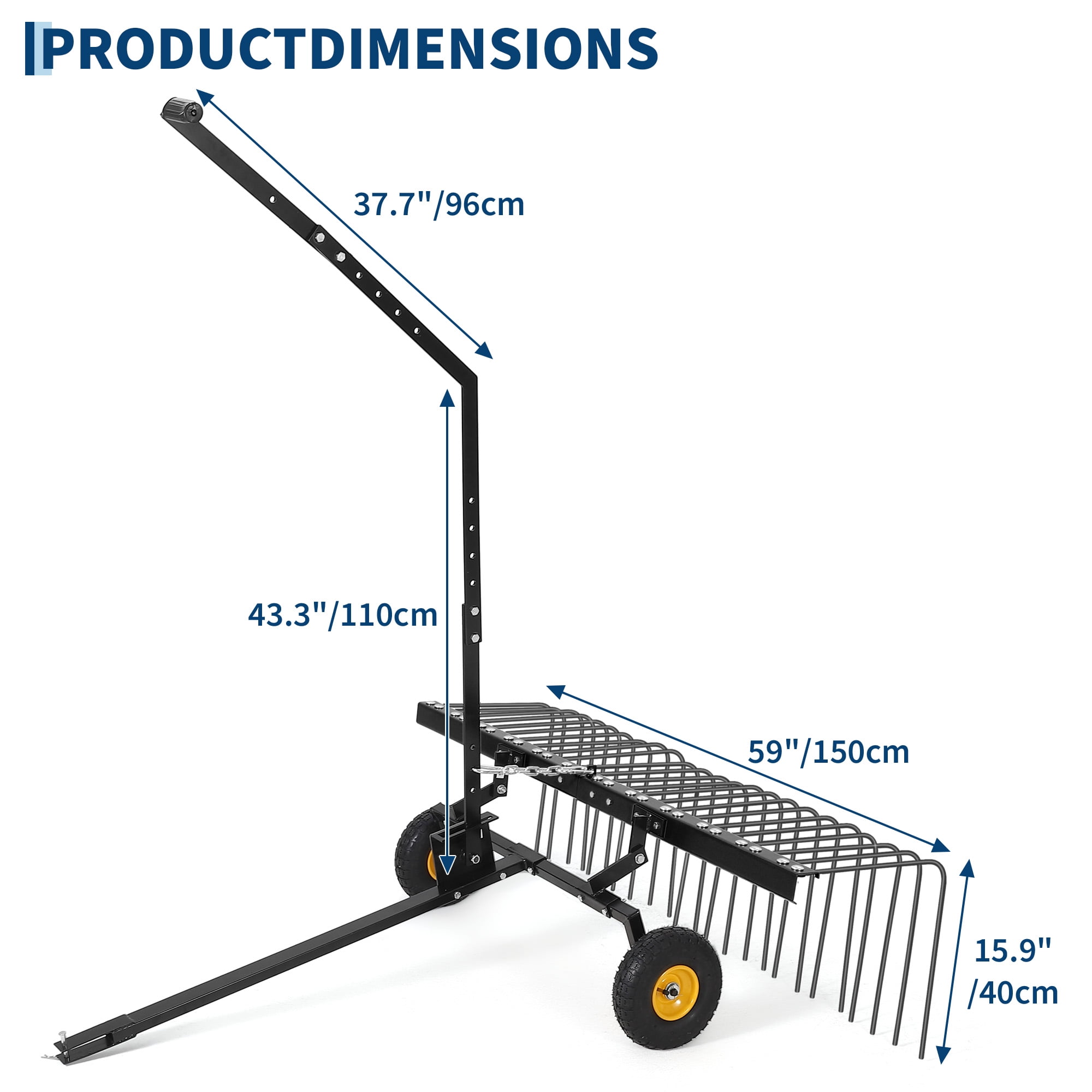 60-inch Tow Behind Dethatcher, 24 Durable Spring Steel Tines Lawn Dethatcher, Garden Grass Tractor Rake Removes Thatch from Large Lawns, Riding Lawn Mower Attachments for Outdoor Yard Tools Lawn Care