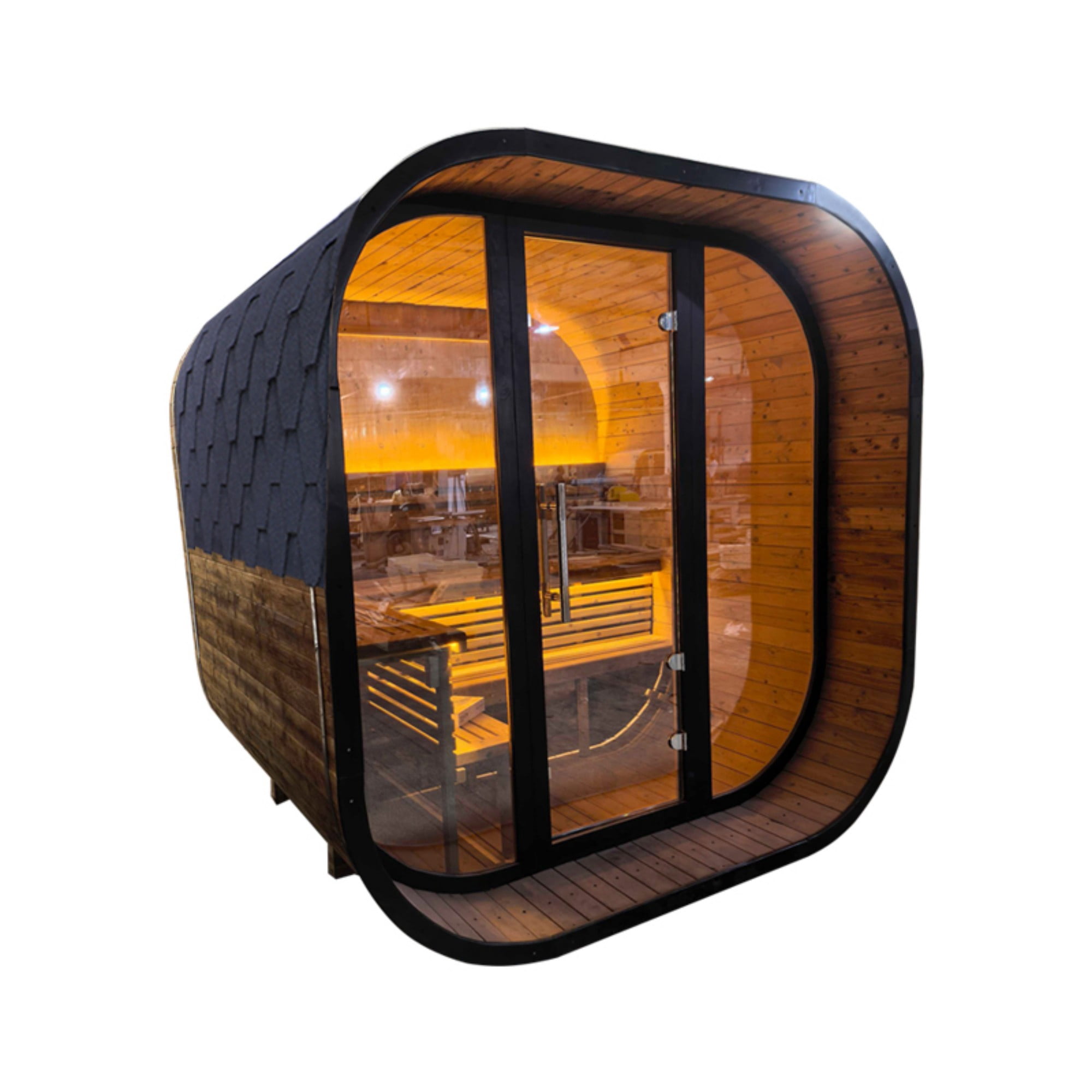 4-6 Person Black Square Premium Thermo Spruce Wood Outdoor Sauna