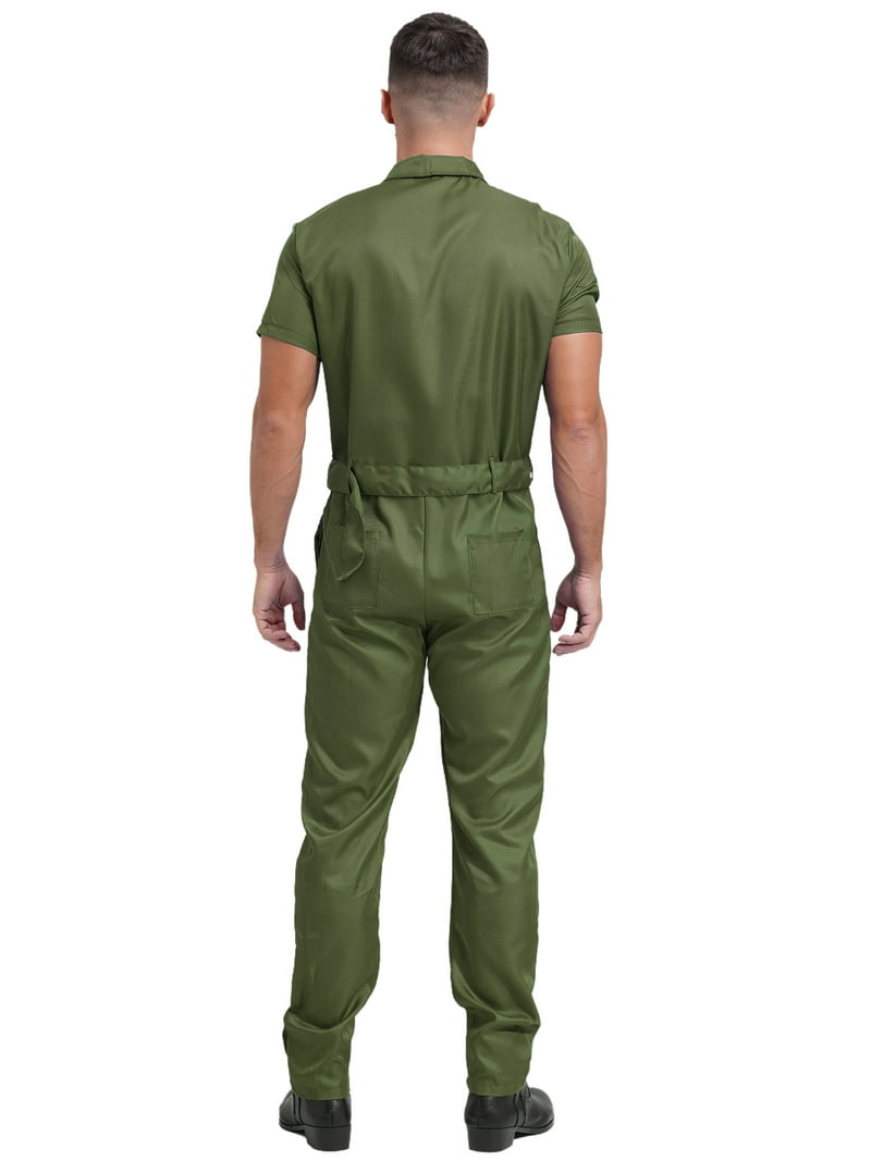 inhzoy Men's Short Sleeve Casual Coverall Mechanic Uniform