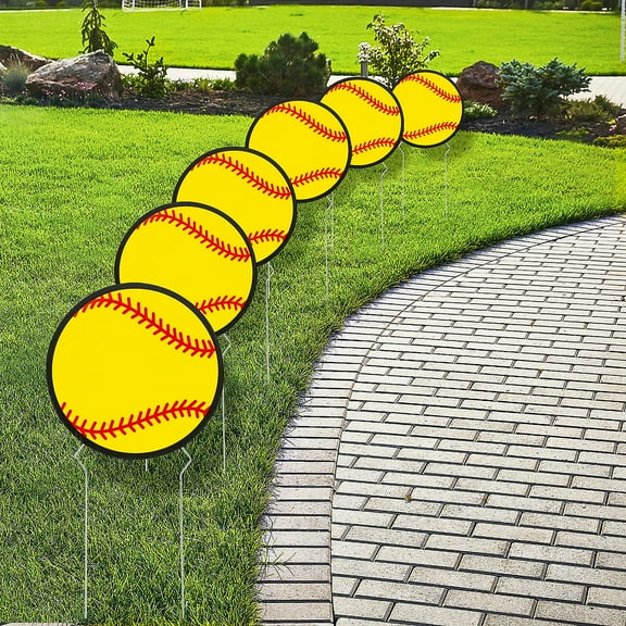 Fun Express 8 1/4" Softball-Shaped Corrugated Plastic Yard Signs - 6 Pieces