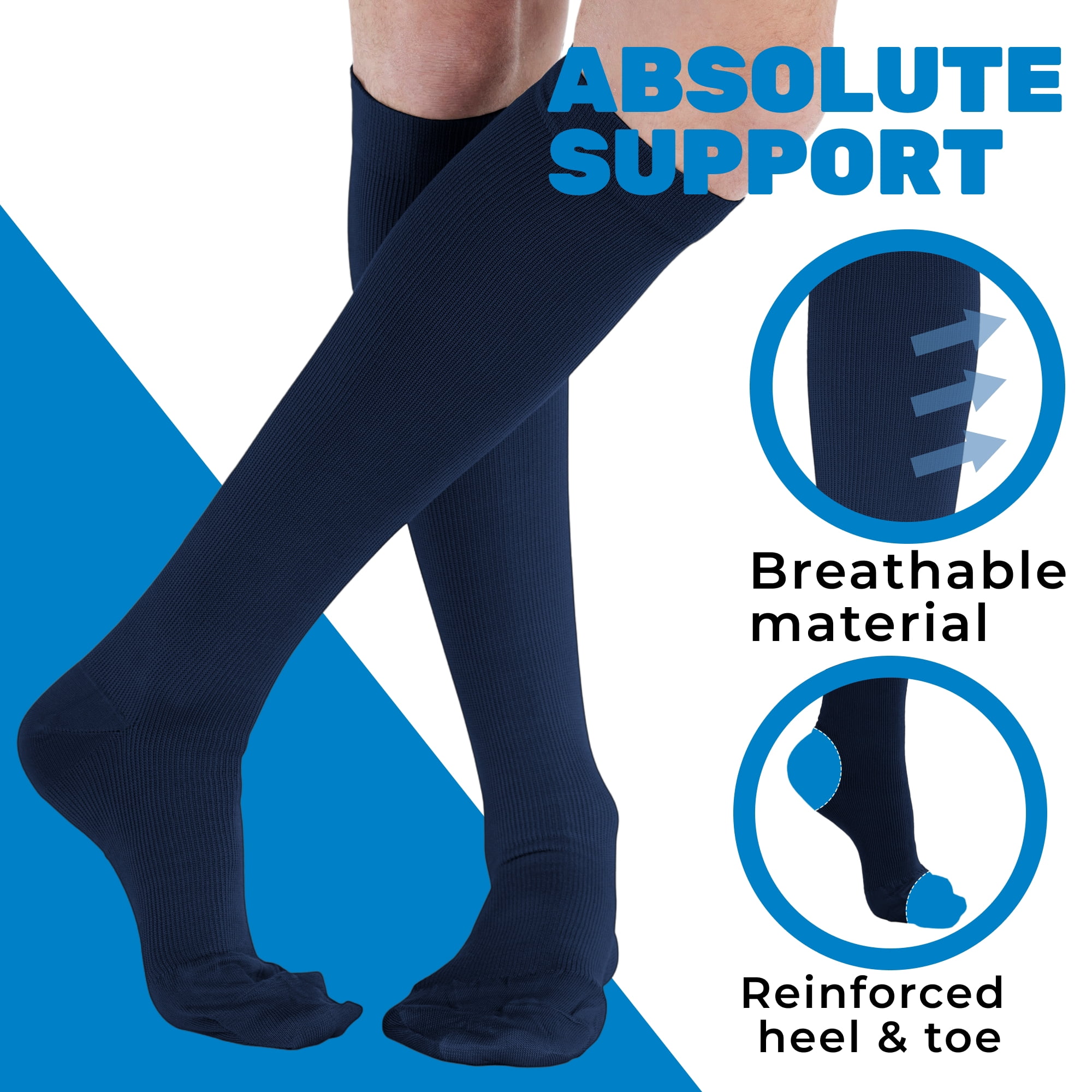 Made in USA - Men Compression Socks 20-30mmHg by Absolute Support - Navy, Small