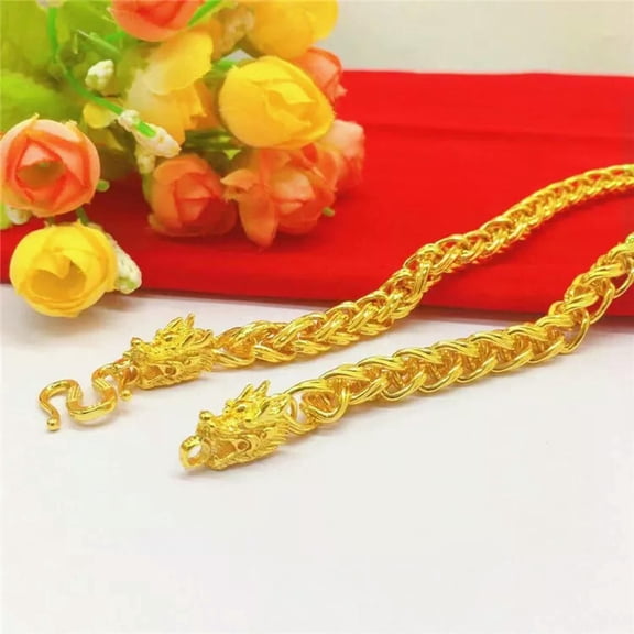 HOOUN 22K 24K Thai Baht Yellow Gold GP Filled Necklace 24 inch8 mm Jewelry Women Men
