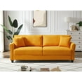 thumbnail image 4 of 85" Accent Sofa, Modern Linen Couch with 2 Pillow and Solid Wood Frame, Plastic Feet, Three-person Indoor Sofa, Mid Century Modern Sofa Couch for Living Room, Orange, 4 of 9