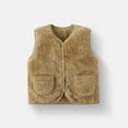thumbnail image 3 of Toddler Fleece Vest Girls Button Down Winter Warm Sherpa Jackets Sleeveless Casual Fall Fuzzy Coat Khaki, 5-6 Years, 3 of 3
