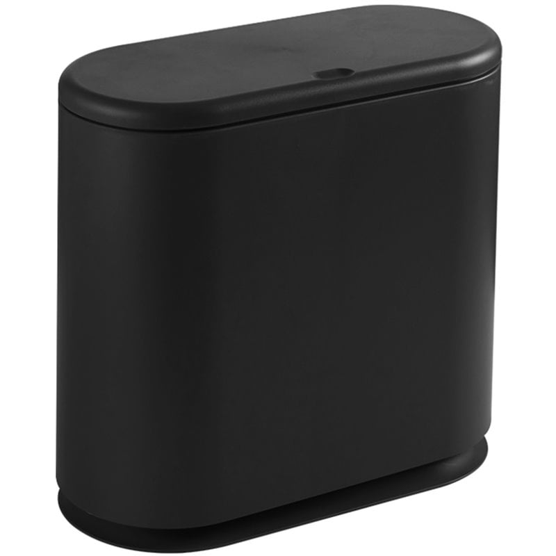 HANAMYA 8 Liter Slim Trash Can w/Press Top Lid Garbage Bin for Bathroom in Black