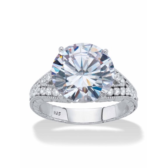 PalmBeach Jewelry Round Cubic Zirconia Milgrain Split Shank Engagement Ring 6.30 TCW Platinum-Plated or 18k Gold-Plated Sterling Silver