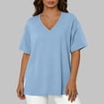 thumbnail image 6 of Craaazy Women's Plus Size Solid Color Slit Hem Loose Short Sleeve V-Neck Pullover Tops(L-5XL) Gifts, 6 of 6