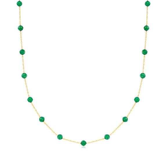 Pure Collection by Ross-Simons 3.70 ct. t.w. Emerald Station Bead Necklace in 14kt Yellow Gold, Women's, Adult