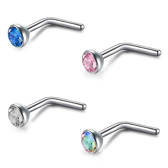 QQTDFG 4Pcs/Lot 20g G23 Titanium Steel Nose Studs I/L/S Shape Nostril Piercing Jewelry-L-Shaped 3mm