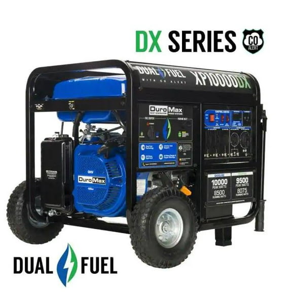 10,000-Watt/8,500-Watt 439 cc Electric Start Dual Fuel Gas Propane Portable Home Power Back Up Generator with CO Alert