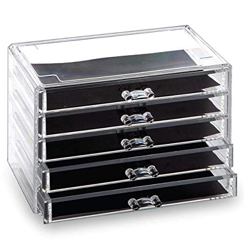 BINO 5 Drawer Acrylic Jewelry and Makeup Organizer, Clear Cosmetic