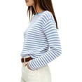 thumbnail image 2 of Women's Boat Neck Striped Open Knit Relaxed Fit Pullover Sweater Blue XL, 2 of 8
