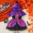 thumbnail image 5 of Girls' Witch 2-Piece Set Pumpkin Print Tutu Dress & Hooded Cape Trick-or-Treat Party Dress Up for October 31st Wear Size 1-8, 5 of 5