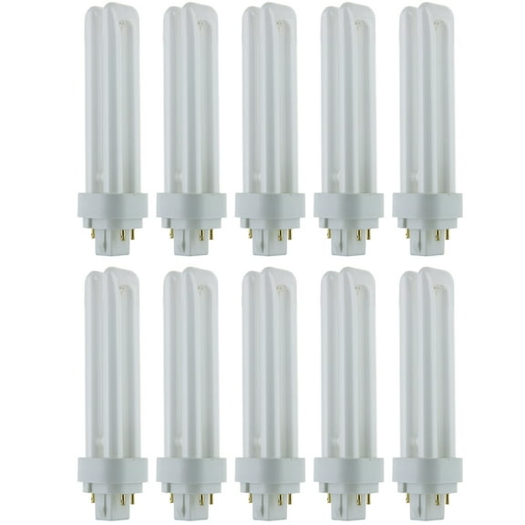 Diodesy- Pack of 10 PLD18/E/SP65K/10PK Compact Fluorescent Light Bulb, Double U-Shaped Twin Tube, 6500K Daylight, PLD 4-Pin CFL Quad Tube Lamp for Clinic/Office, 18 Watts, G24q2 Base, 1080LM, CRI80