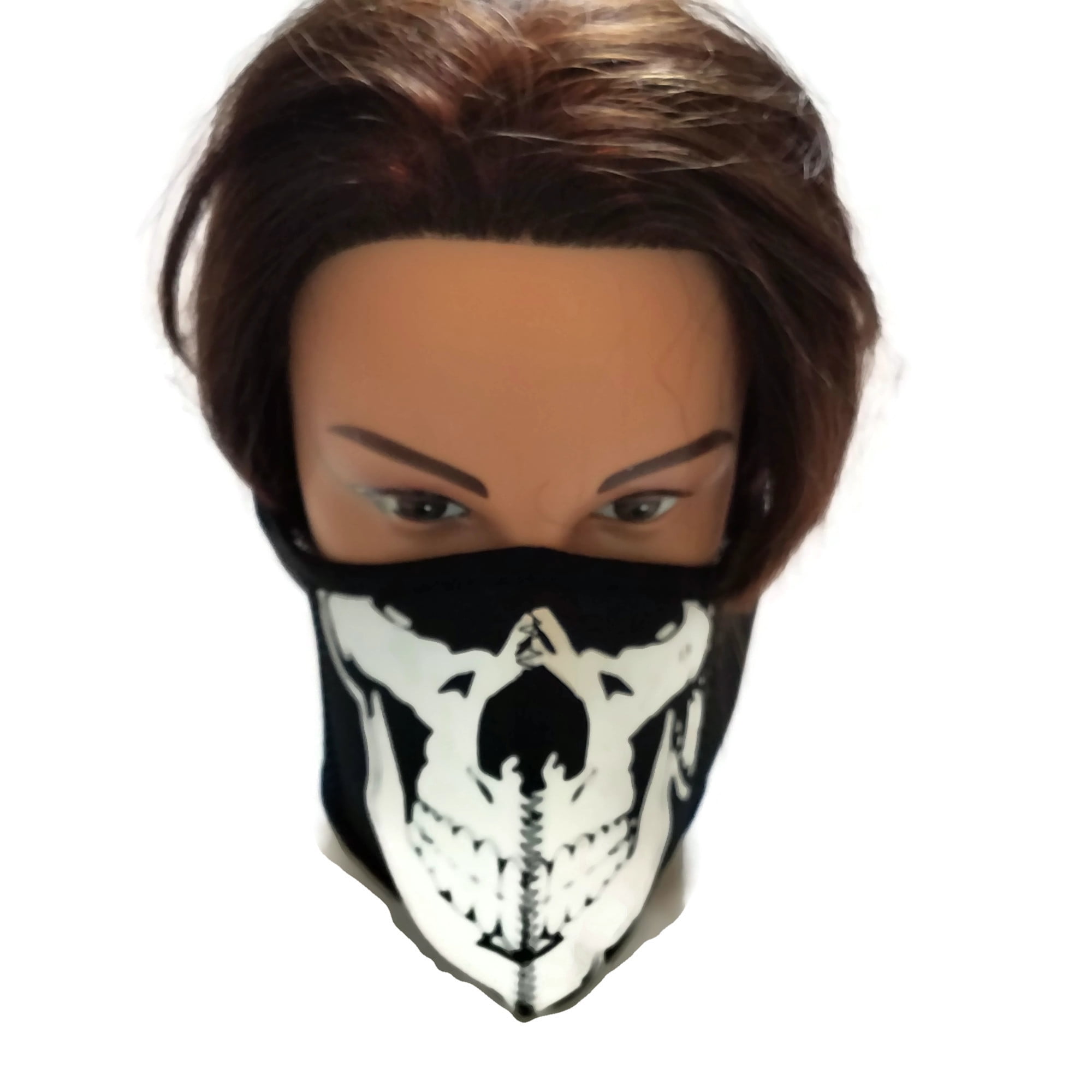 Skull Black Face Mask Reusable Neoprene, Half Face Mask Black