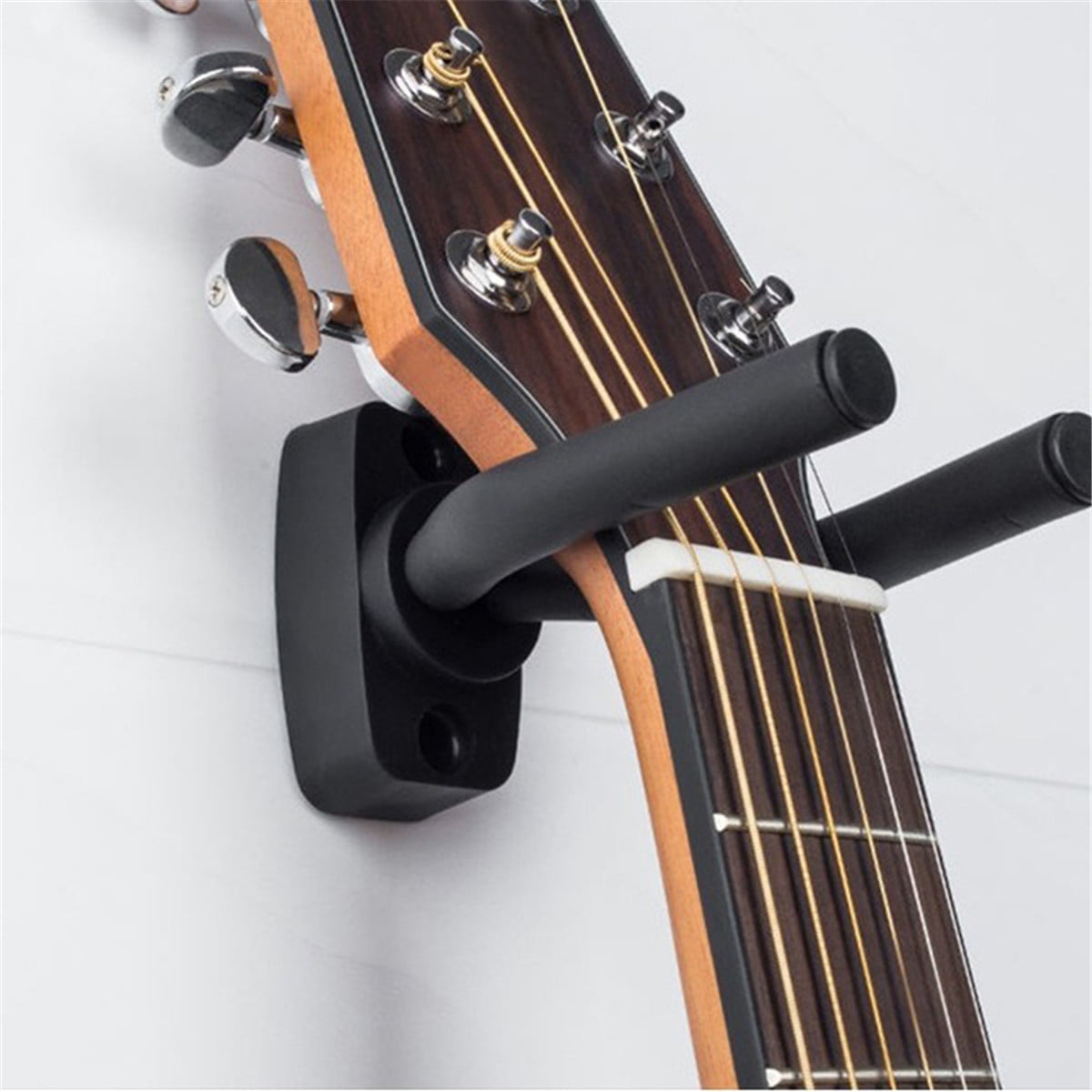 Almencla Metal Horizontal Wall Mount Wall Hanger Pack Slat Bracket with Nylon Strap for Acoustic/Electric/Classical Guitar Ukulele Banjo Mandolin