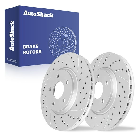 AutoShack Front Vented Drilled & Slotted Coated Brake Rotors Silver Matte Finish 2-PC Set Replacement for 2004-2012 Chevrolet Malibu 2005-2010 Pontiac G6 2006 Pontiac G4 TurboGuard 11.65" (295.8 mm)
