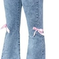 thumbnail image 6 of TOWED22 Girl's Bow Print Back Zipper Fly Elastic High Waist Denim Pants Basic Wide Leg Jeans(Blue,10-11 Y), 6 of 8