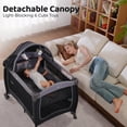 thumbnail image 4 of Pamo Babe Baby Playard with Bassinet, Portable Pack and Play Wheels, Canopy, Changing Table for Newborn(Grey), 4 of 12
