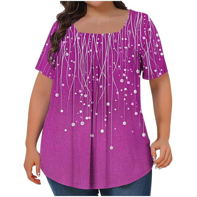 Plus Size Tops for Women Short Sleeve V Neck Shirts Solid Color Basic Tees Loose Summer Pullover Tops Dressy Casual Tee Shirts Trendy Spring Summer Tunic Tops,Spring Plus Size Tops Purple,XXXXXL