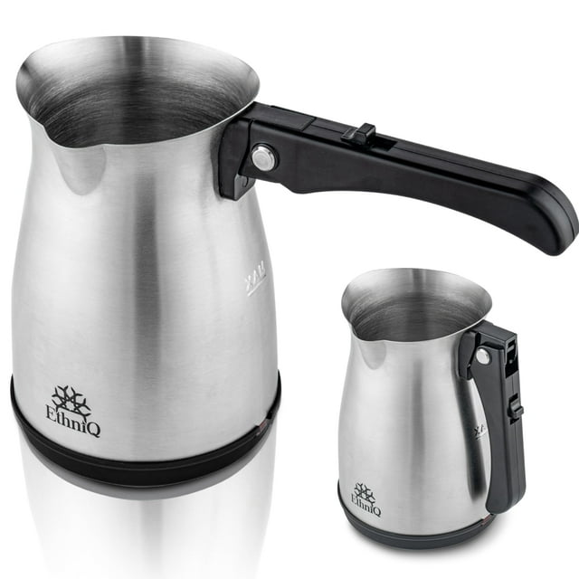 ETHNIQ Turkish Coffee Pot - Stainless Steel, 120V, 1 to 4 Cup Capacity, Fast Brewing, Delicious Cup of Turkish, Arabic & Greek Coffee Maker with Fold