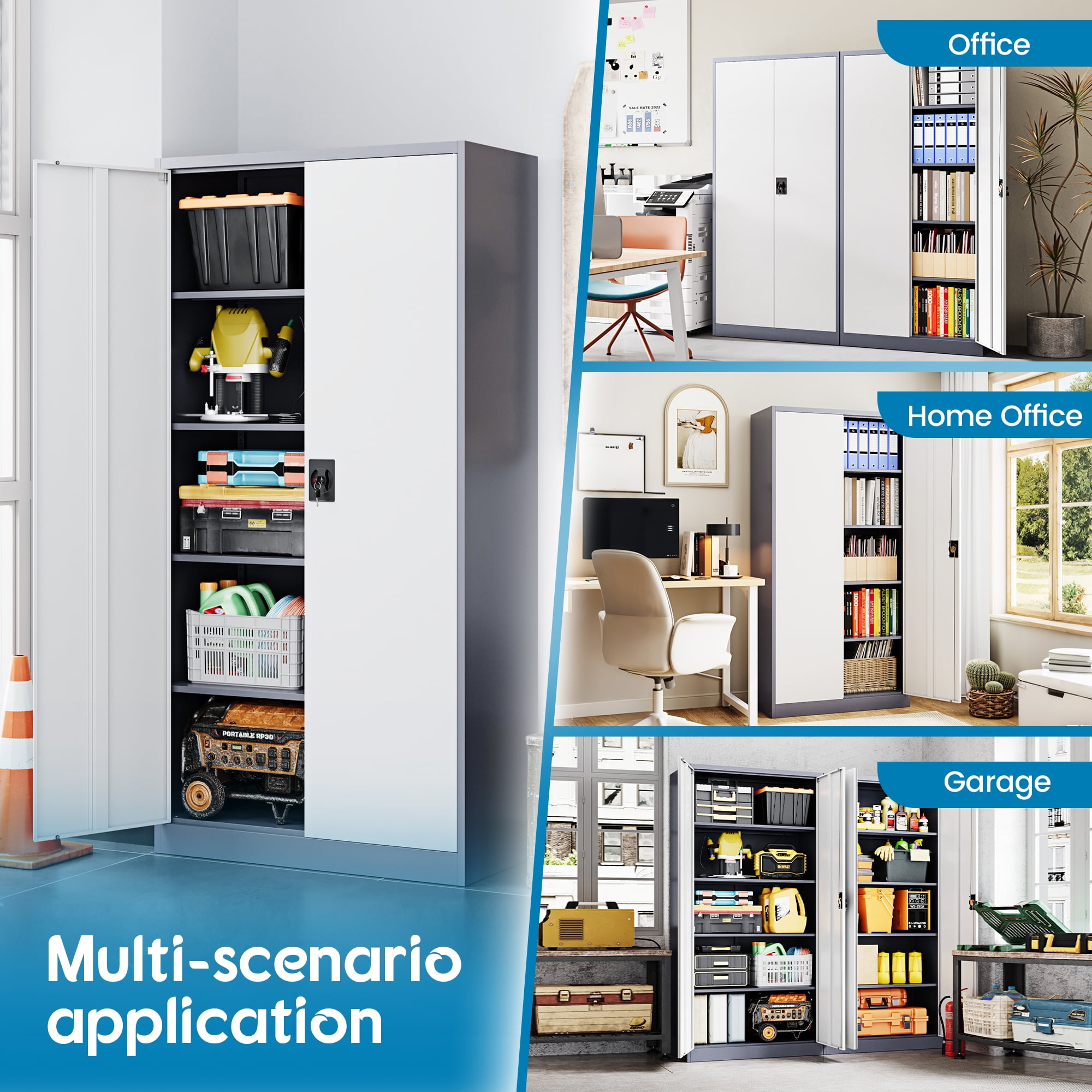 Fesbos Steel Storage Cabinet,Locking Storage Cabinet with 2 Doors and 4 Adjustbale Shelves,71" H Metal Tool Cabinet for Garage, Basement, Home Office