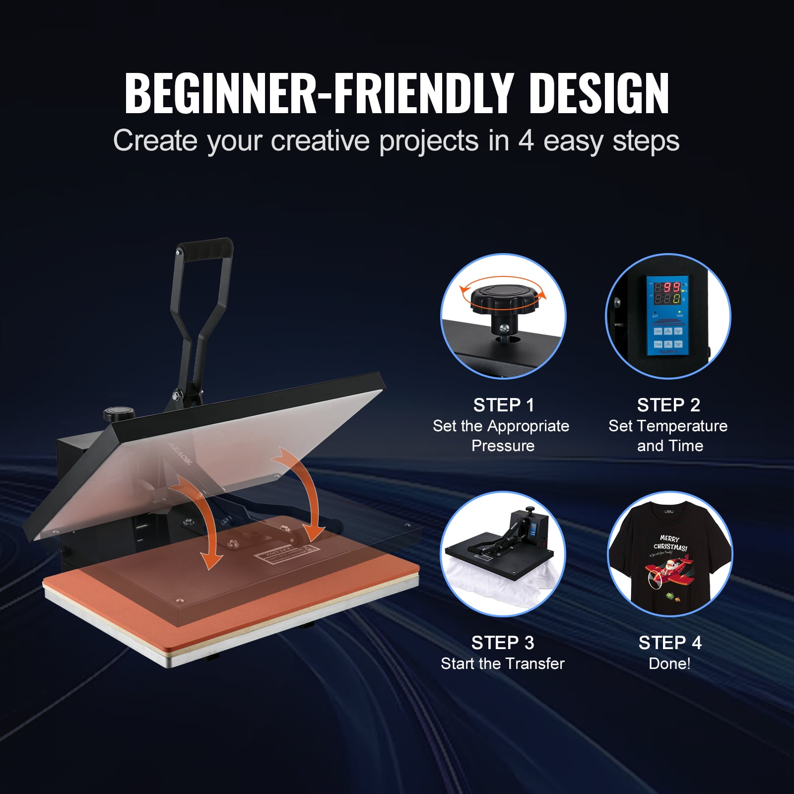 SKYSHALO Heat Press Machine, 16 x 24 in / 40 x 61 cm, Clamshell Sublimation Transfer Printer Teflon Coated, Digital Precise Heat Control, Silica-gel Sponge Powerpress for T-shirt Bag Pad Pillow