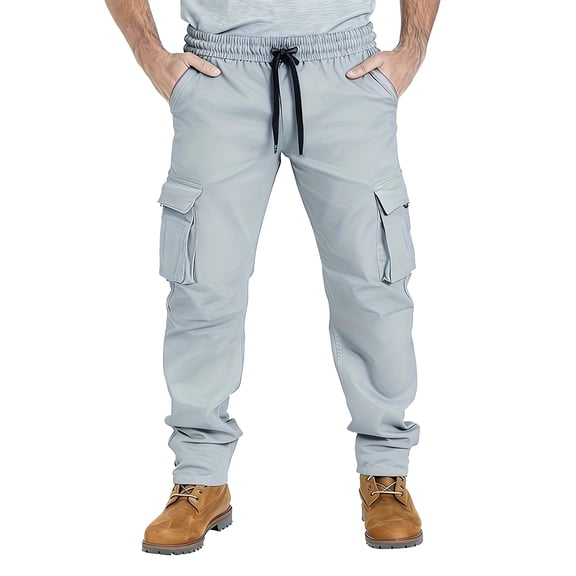 Dresfit Cargo Pants Mens Open Bottom Wide Leg Baggy Sweatpants Drawstring Outdoor Sweat Pants Spring 2026 Multi Pockets Big and Tall Hiking Pant Light Blue 2XL