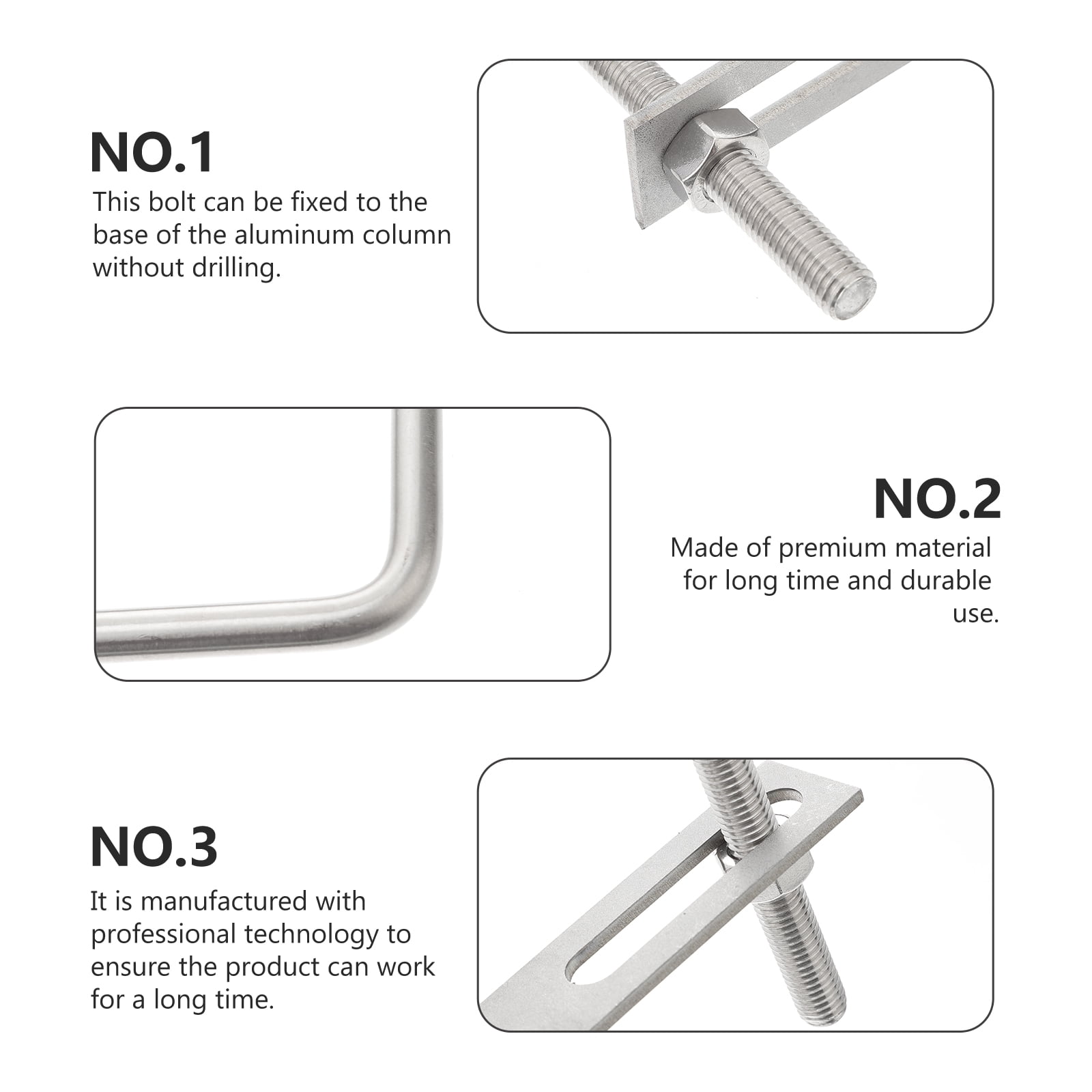BESTYASH 4 Pieces Stainless Steel Right Angle U Bolts for Outdoor Applications and Aluminum Column Base Support