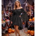 thumbnail image 6 of Women's Gothic Pirate off Shoulder Mini Dress Bell Sleeve Flowy Layered Ruffle Trim Halloween Party Costumes, 6 of 6