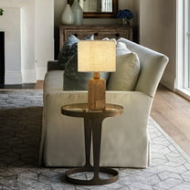 18''Farmhouse Traditional Natural Brown Solid Wood Base Table Lamp with Beige Fabric Shade for Bedroom Living Room