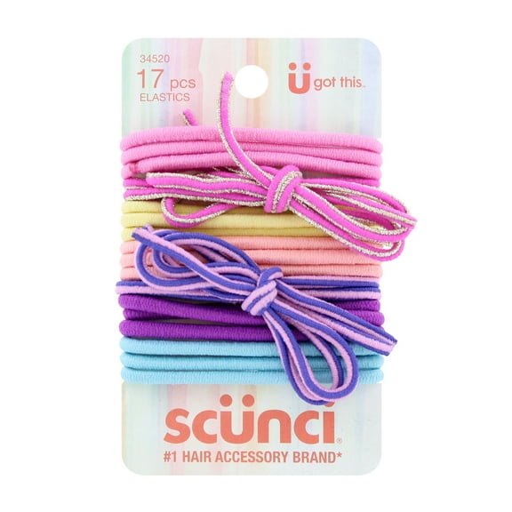 Scunci Hair Elastics with 2 Easter Bows, Assorted Colors, 17-Pieces