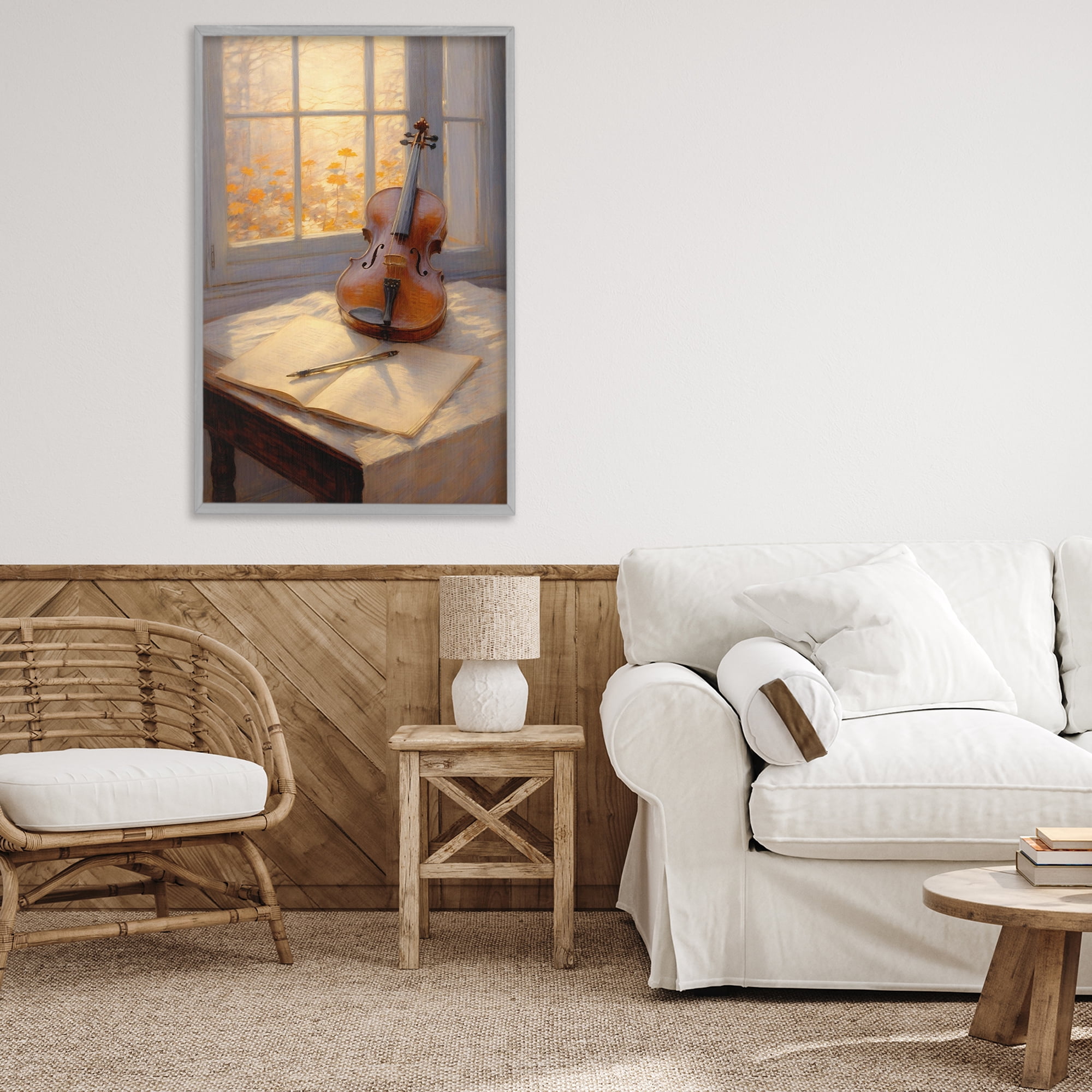 Stupell Industries Autumn Sunlit Violin Gray Framed Giclee Art, design by Angie Hawke