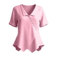 thumbnail image 4 of Craaazy Shirts for Women Three Quarter Sleeve Relaxed Fit Solid Color V Neck Cotton Linen Tees for Casual Summer Vacation, 4 of 6