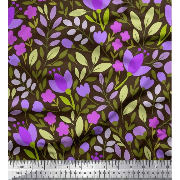 Soimoi Brown Cotton Duck Fabric Artistic Leaf & Floral Decor Fabric Printed Yard 42 Inch Wide