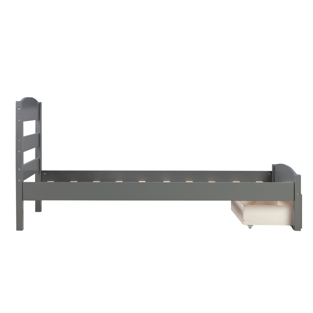 Hassch Platform Twin Bed Frame with Storage Drawer and Wood Slat Support No Box Spring Needed, Gray - image 4 of 8
