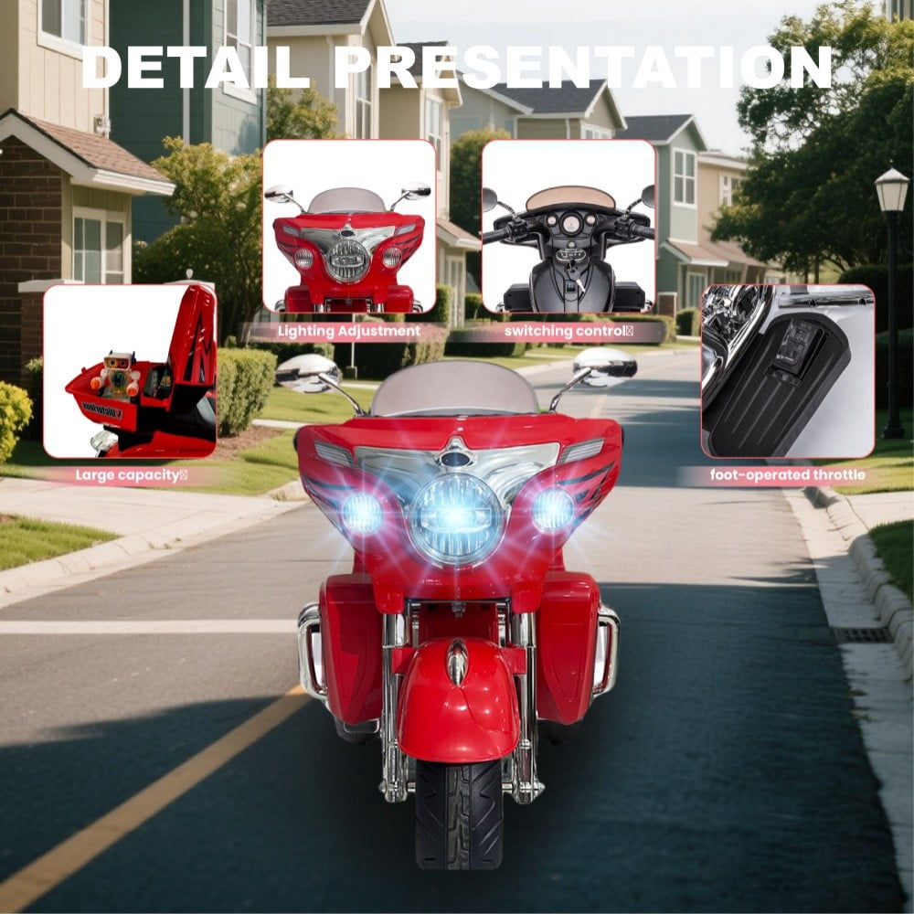 DNWRZCJXY 12V Kids Electric Motorcycle for Ages 3-8 | ASTM/CPC Certified 3-Wheel Ride-On Toy with 1-Hour Battery & Bluetooth|Max 100lbs|Red