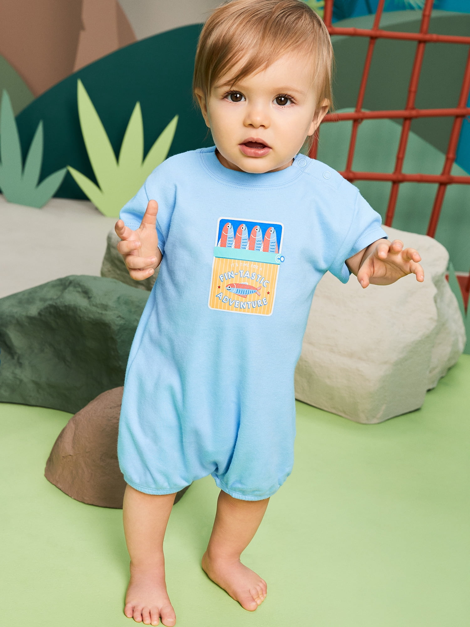Garanimals Newborn & Baby Boy Cotton Short Sleeve Rompers, Graphic Prints, 2-Pack, Sizes 0 - 24M