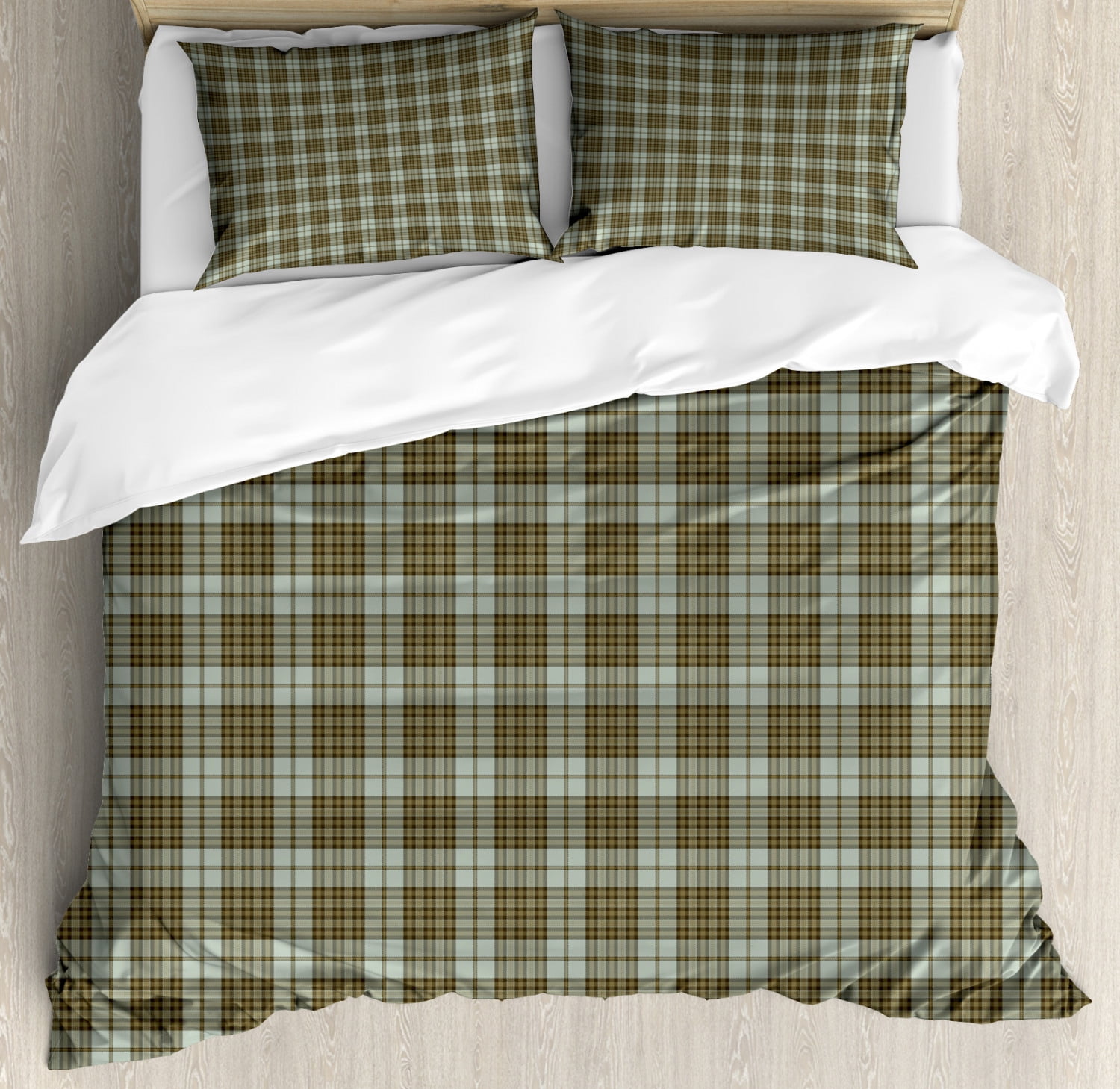 Tartan Duvet Cover Set King Size, Scottish Style Ornament Tartan Tiles