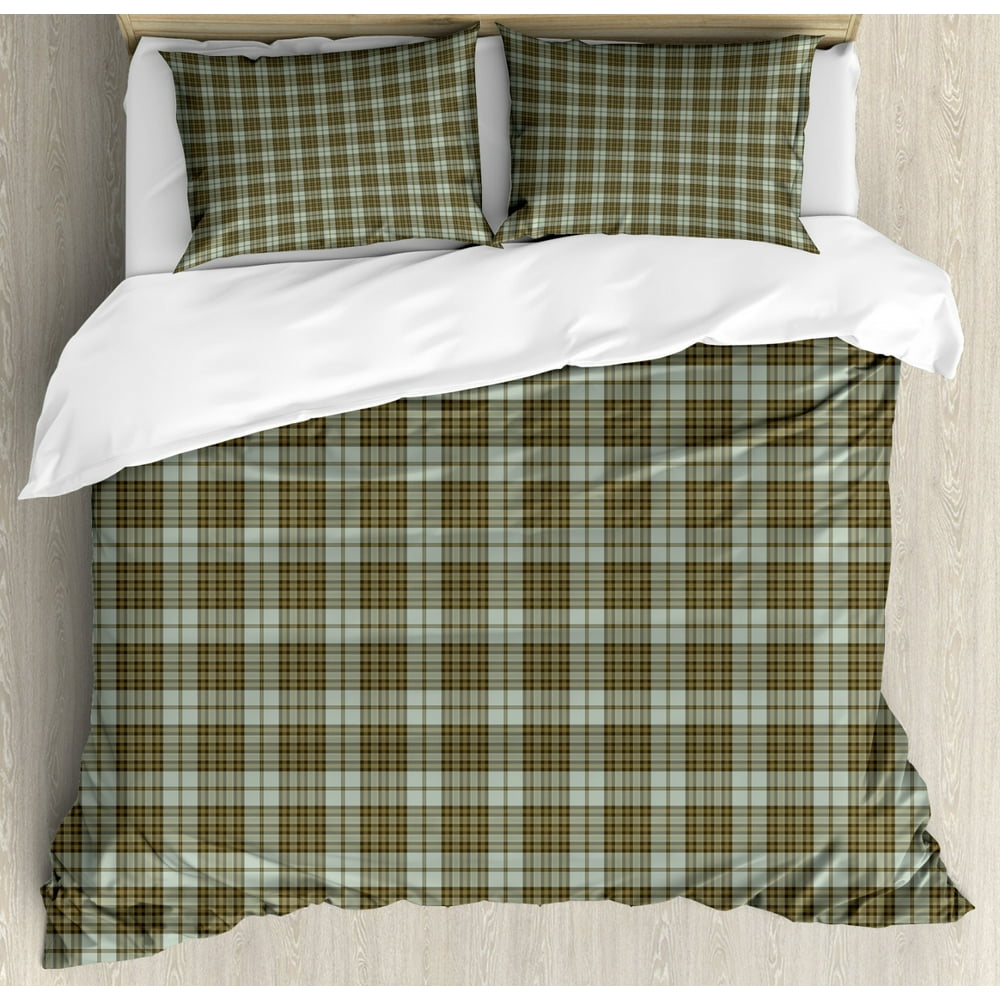 Tartan Duvet Cover Set Queen Size, Scottish Style Ornament Tartan Tiles