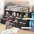 thumbnail image 6 of Low Loft Bed Twin Size with 8 Storage Drawers and LED Lights, Metal Loft Bed Frame with Bookcase Storage, Safety Guardrail and Under-Bed Play Space, Black, 6 of 9
