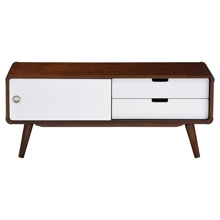 French Walnut Cabinet - Baxton Studio Armani Mid-Century Modern Dark Walnut and White 2-Tone Finish 2-Drawer with Sliding Door Wood TV Cabinet